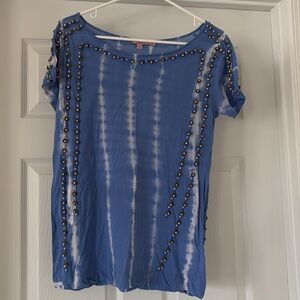 calypso st barths wooden bead embellished tee blue white tied dye - S